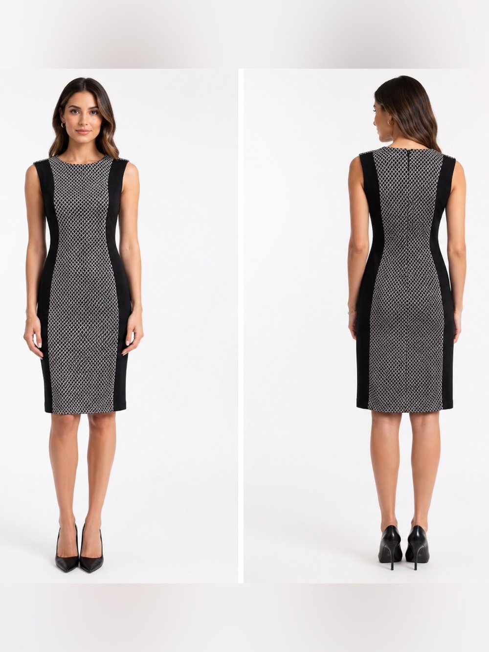 Vince Camuto Black and White Sleeveless Sheath Dress